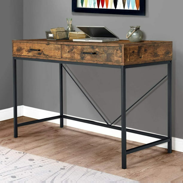 Rustic Industrial Writing Computer Desk Drawers Table Gray Oak Home Office Study